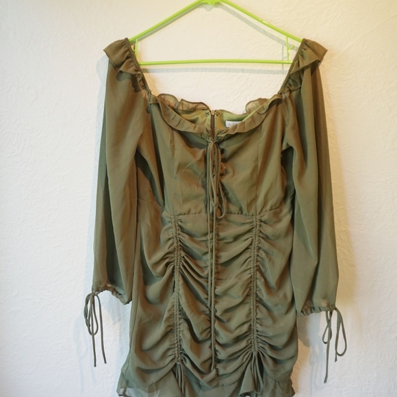 Army Green Elf Ruched Club Mini dress Y2K - Picture 4 of 4